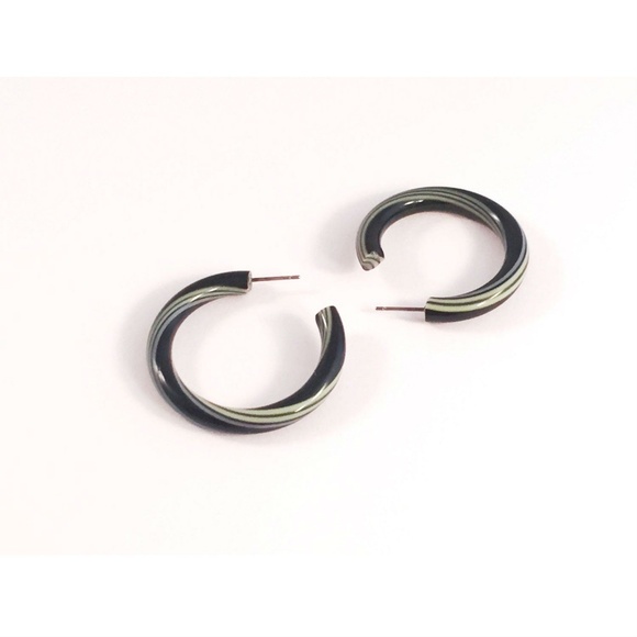 Black & Lime Green Large Tube Stripe Hoop Earrings - Picture 5 of 5